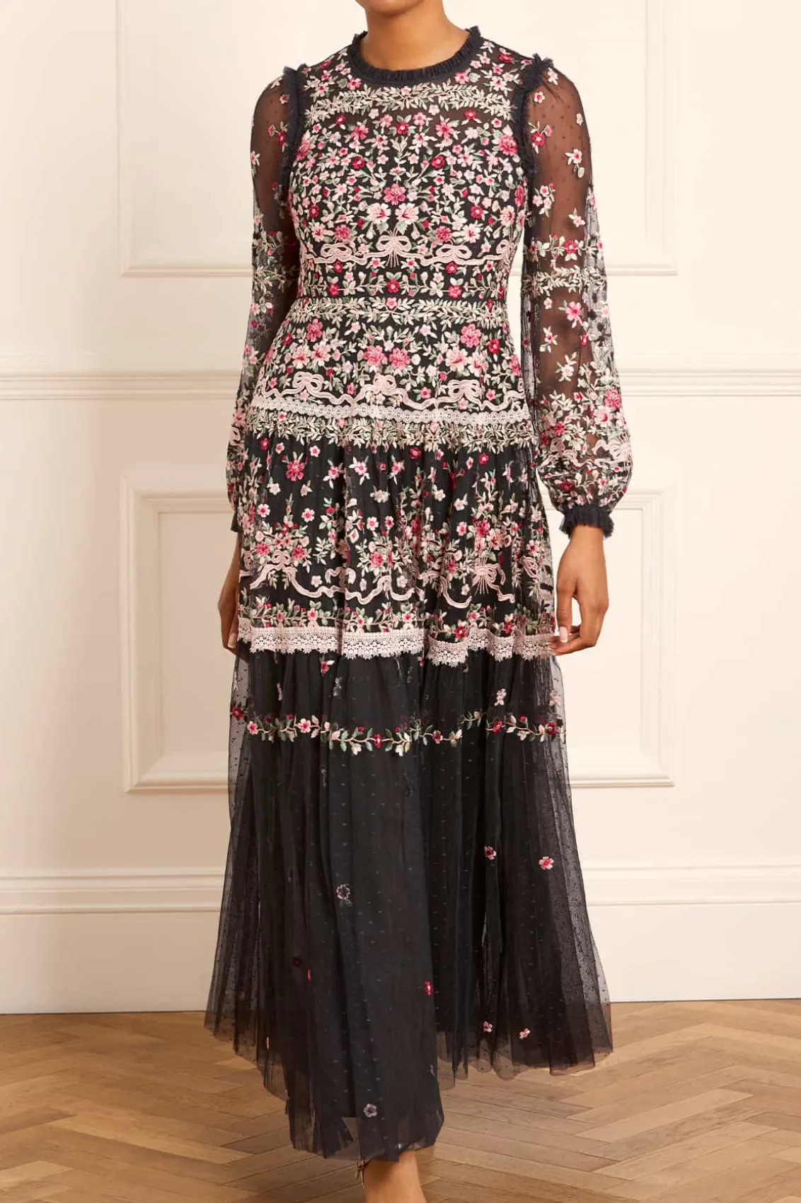 Evening Dresses | Embroidered Dresses^Needle & Thread Ribbon Bouquet Gown Black