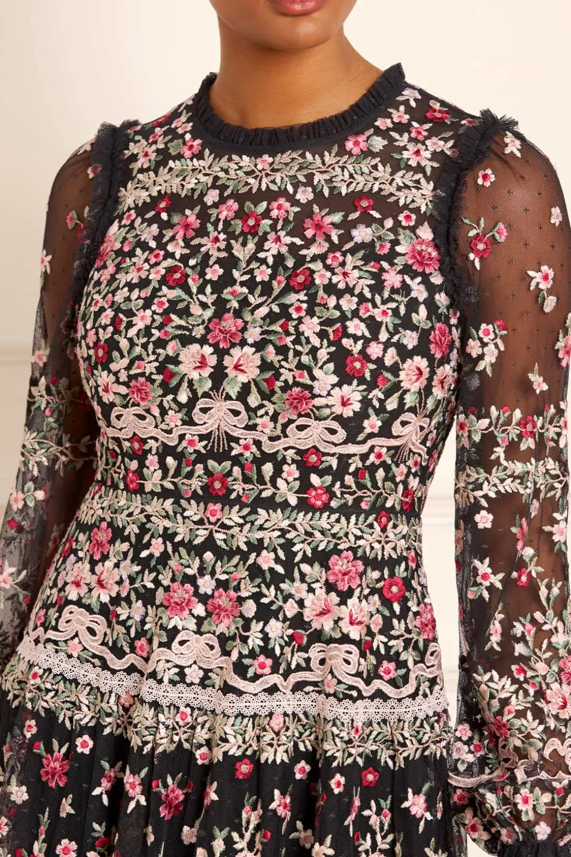 Evening Dresses | Embroidered Dresses^Needle & Thread Ribbon Bouquet Gown Black