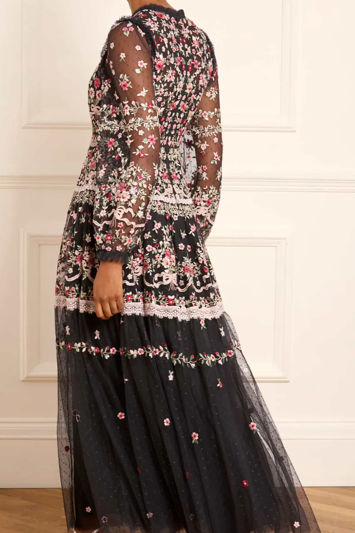 Evening Dresses | Embroidered Dresses^Needle & Thread Ribbon Bouquet Gown Black