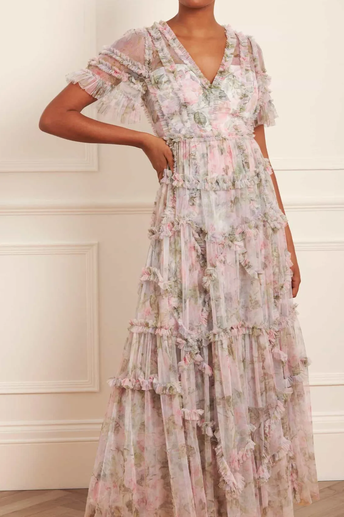 Evening Dresses | Printed Dresses^Needle & Thread Rose Powder Ruffle Gown Multi