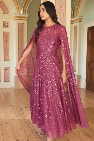 Evening Dresses | Embellished Dresses^Needle & Thread Scatter Dot Cape Ankle Gown Pink