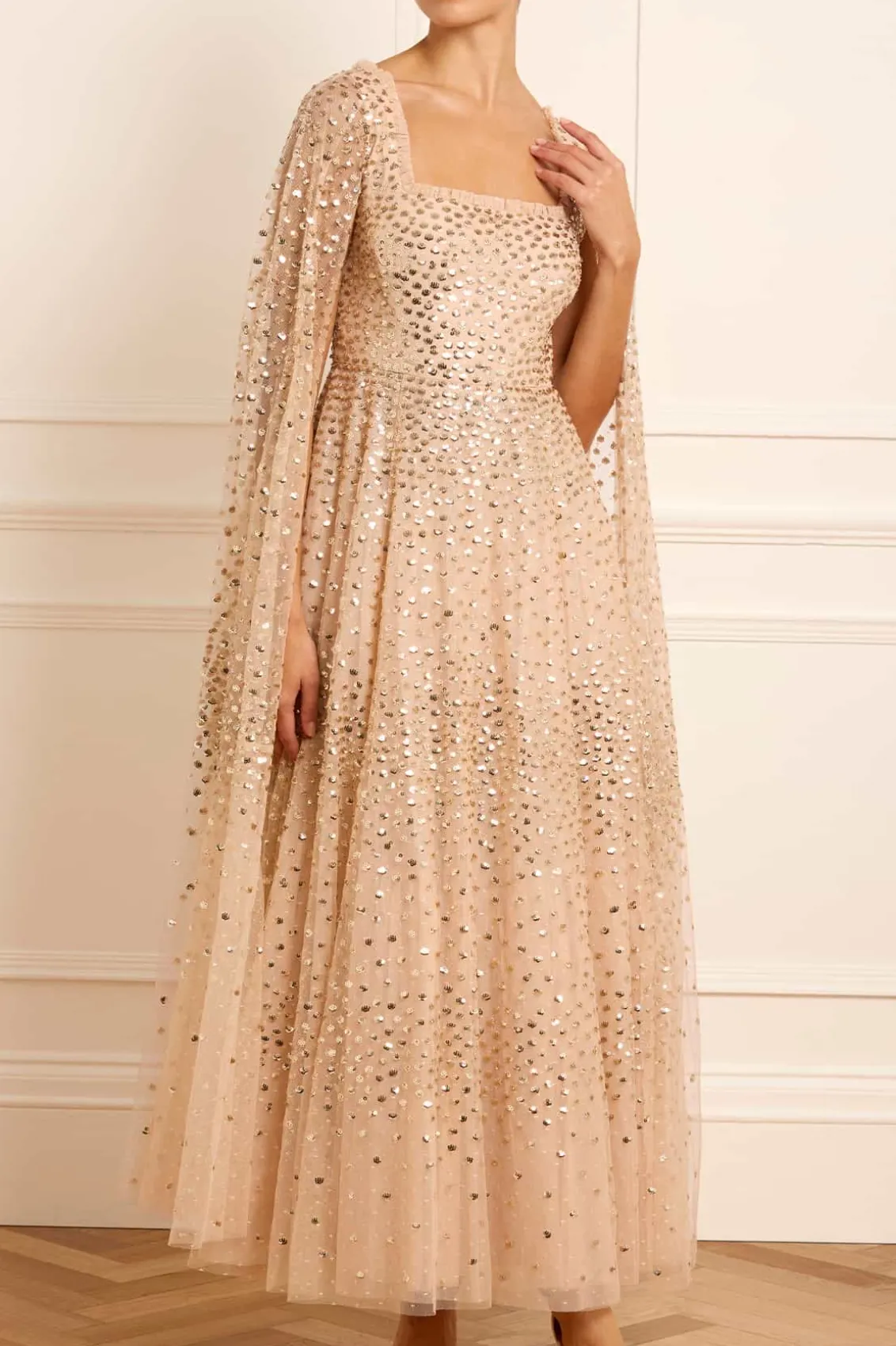 Mummy & Me | Evening Dresses^Needle & Thread Scatter Dot Cape Sleeve Ankle Gown Gold
