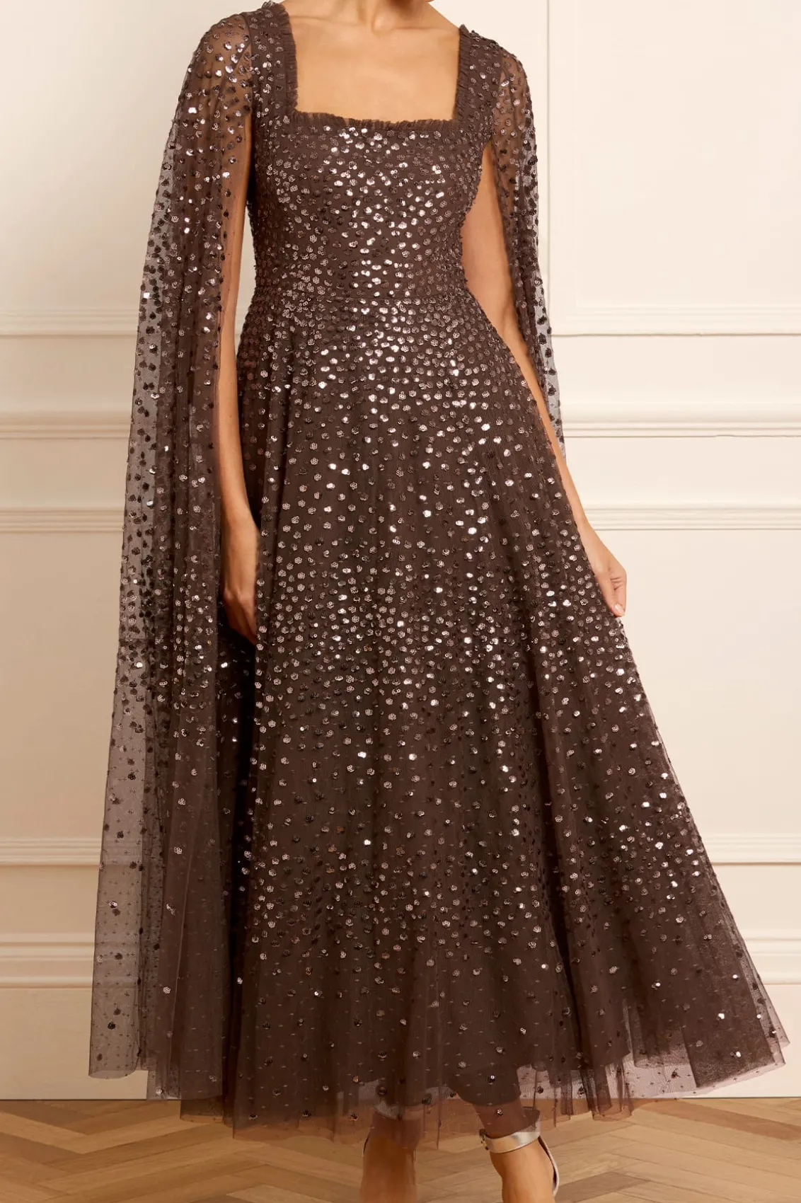 Embellished Dresses | Evening Dresses^Needle & Thread Scatter Dot Cape Sleeve Ankle Gown Brown