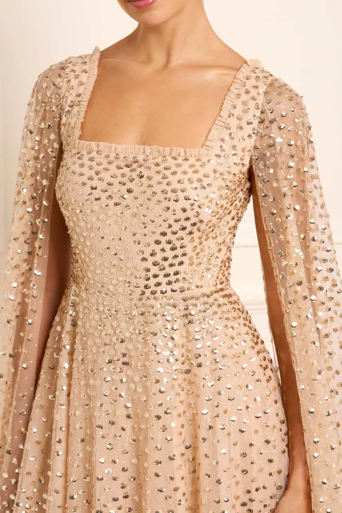 Mummy & Me | Evening Dresses^Needle & Thread Scatter Dot Cape Sleeve Ankle Gown Gold