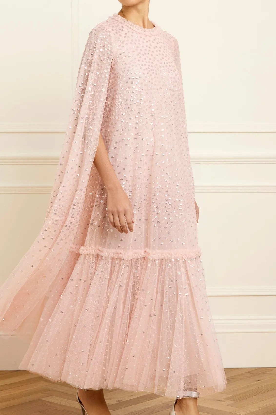 Evening Dresses | Embellished Dresses^Needle & Thread Scatter Dot Cape Tiered Ankle Gown Pink