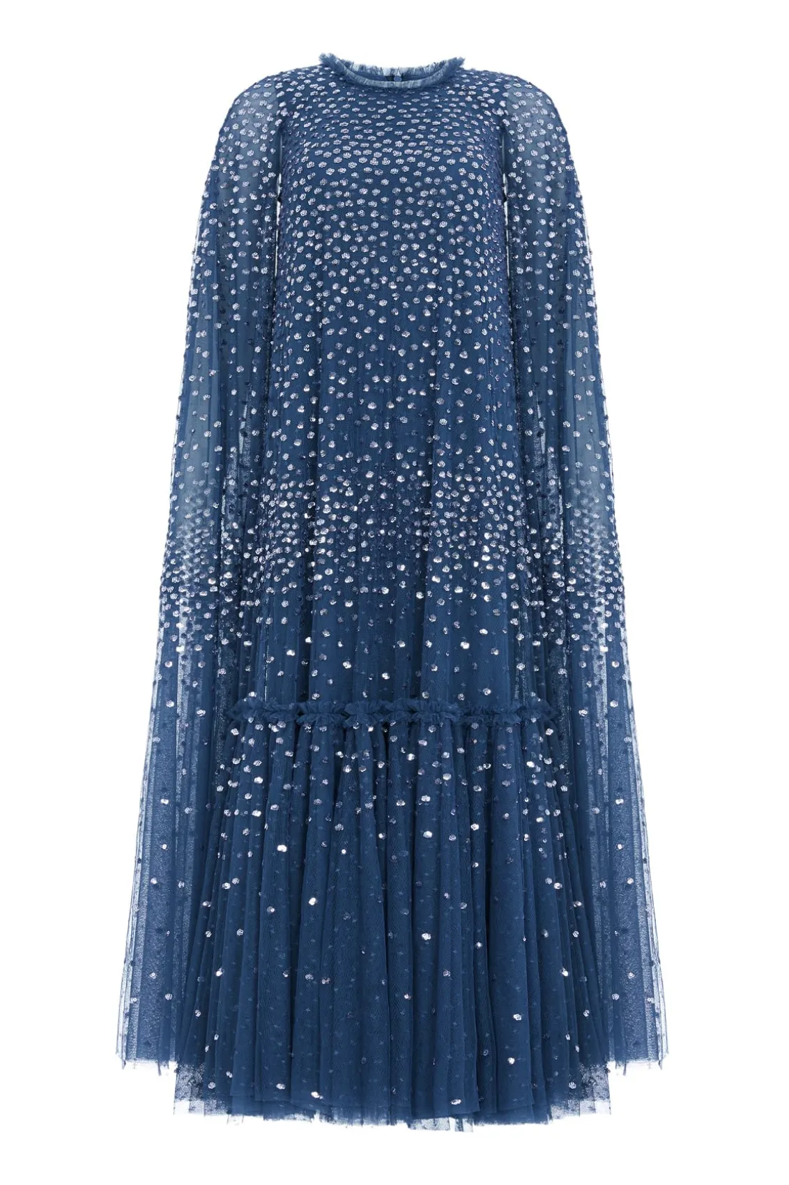 Evening Dresses | Responsibly Sourced^Needle & Thread Scatter Dot Cape Tiered Ankle Gown Blue