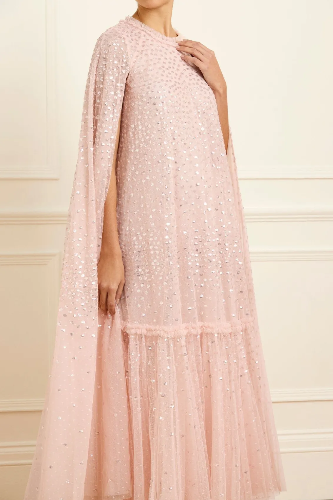 Evening Dresses | Embellished Dresses^Needle & Thread Scatter Dot Cape Tiered Ankle Gown Pink
