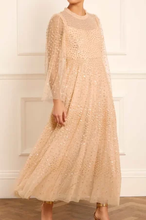 Evening Dresses | Embellished Dresses^Needle & Thread Scatter Dot Round Neck Ankle Gown Gold