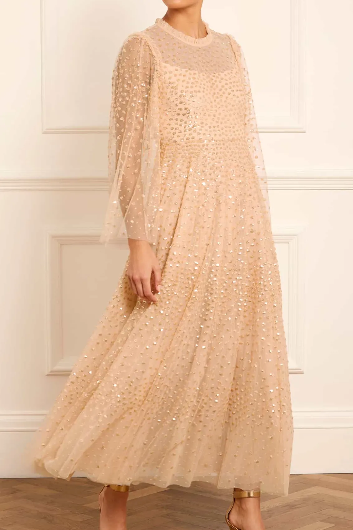 Evening Dresses | Embellished Dresses^Needle & Thread Scatter Dot Round Neck Ankle Gown Gold