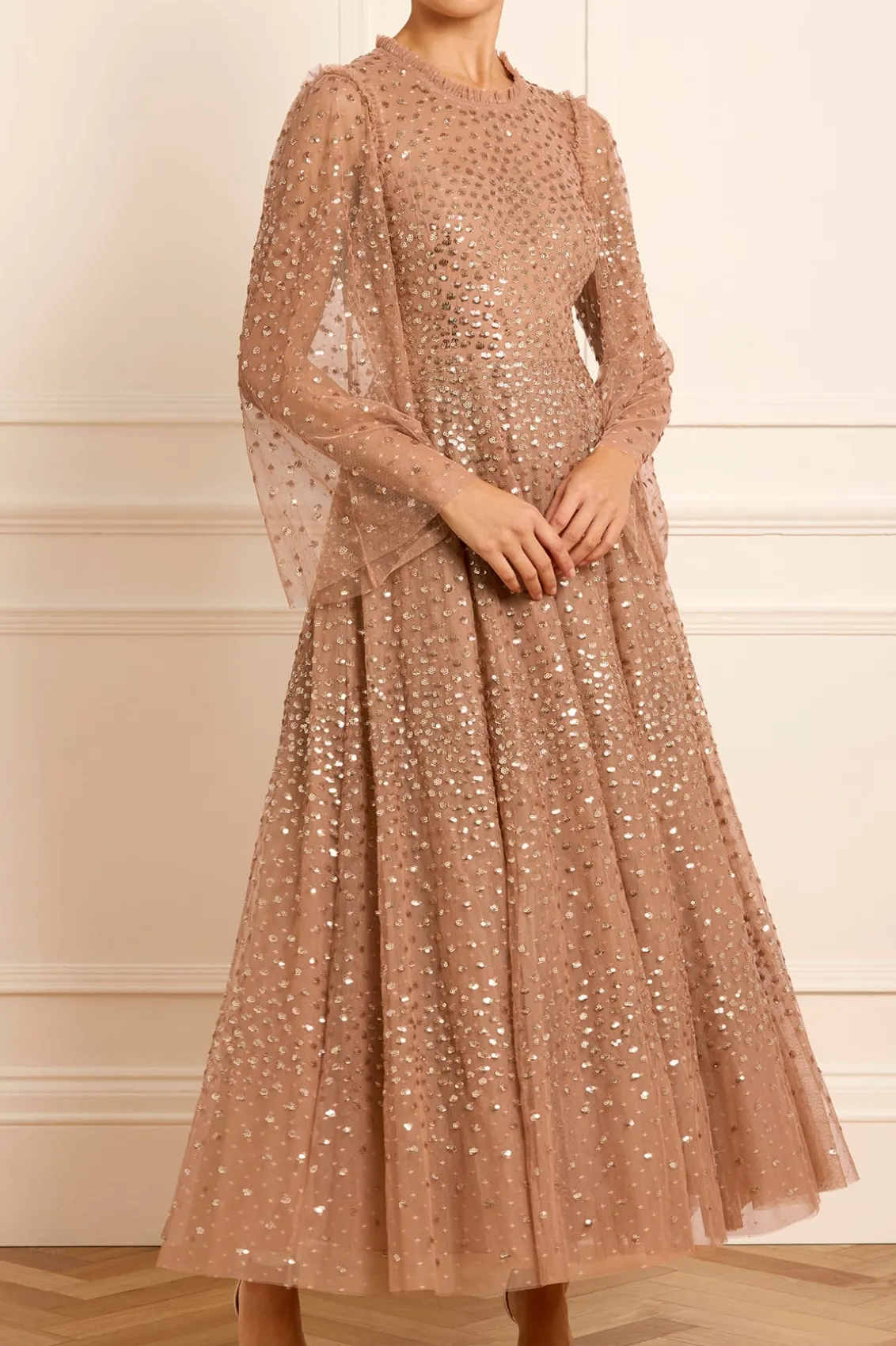 Evening Dresses | Embellished Dresses^Needle & Thread Scatter Dot Round Neck Ankle Gown Brown