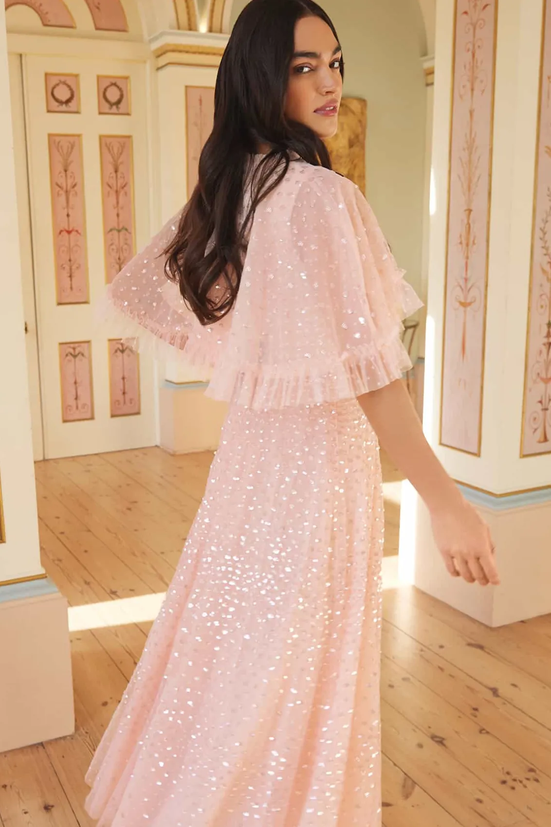 Evening Dresses | Embellished Dresses^Needle & Thread Scatter Dot Short Cape Ankle Gown Pink