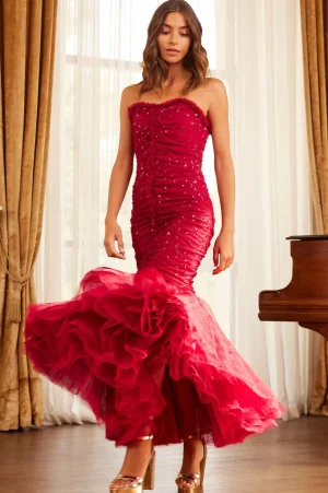 Evening Dresses | Embellished Dresses^Needle & Thread Scatter Sequin Strapless Ankle Gown Red