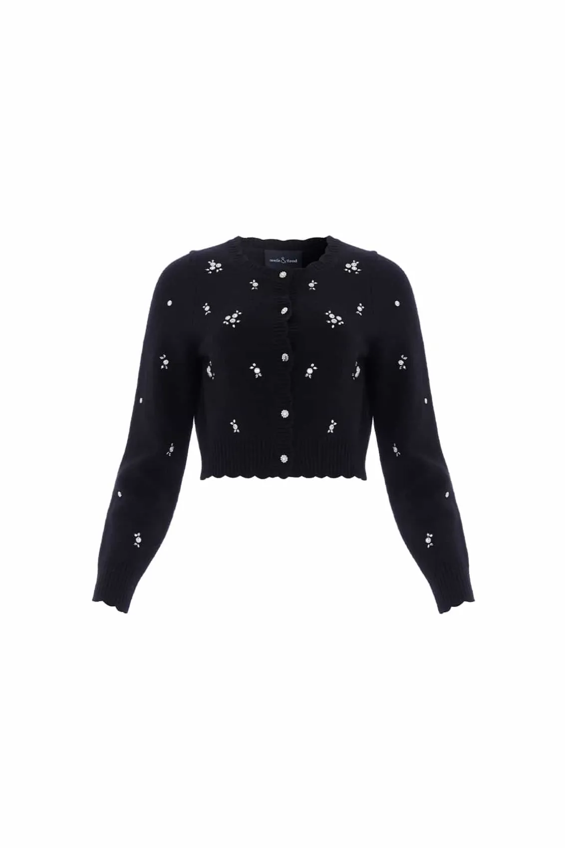 Knitwear^Needle & Thread Scattered Floral Embellished Short Cardigan Black