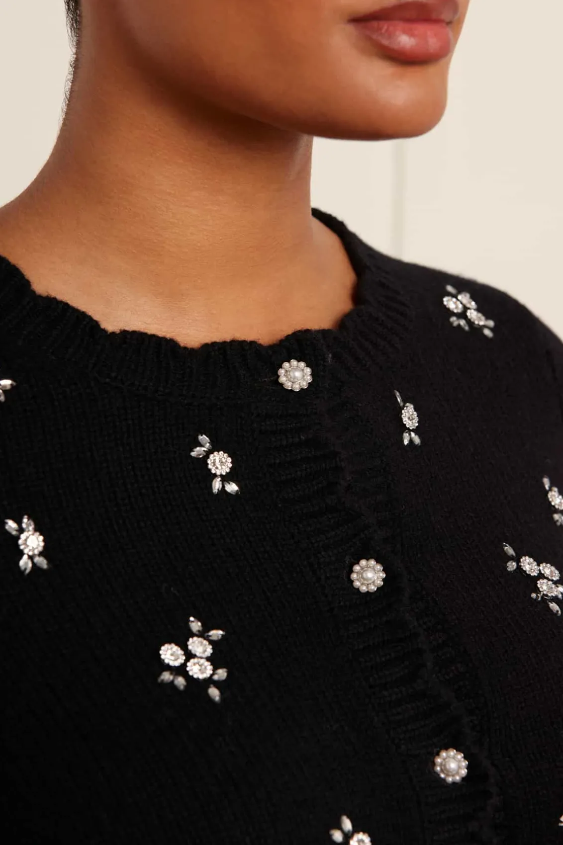 Knitwear^Needle & Thread Scattered Floral Embellished Short Cardigan Black