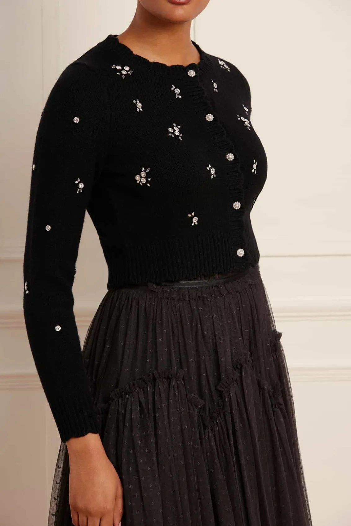 Knitwear^Needle & Thread Scattered Floral Embellished Short Cardigan Black
