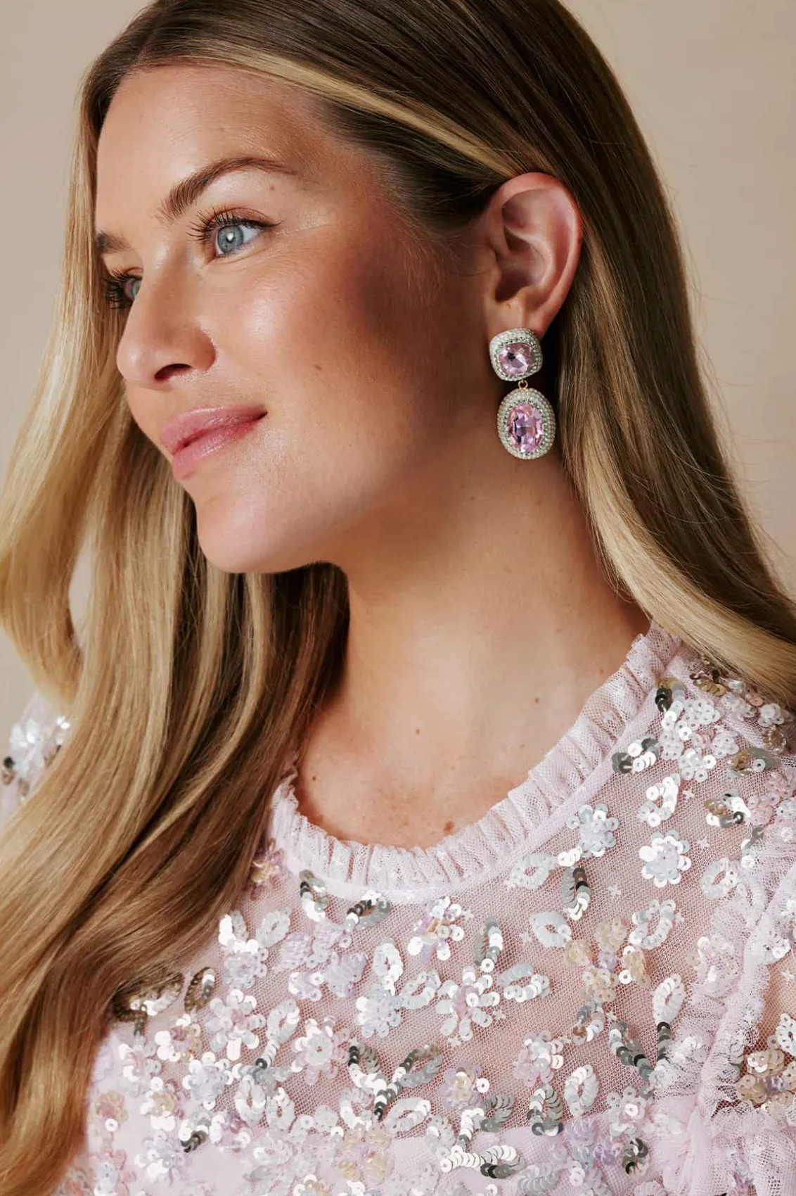 Needle & Thread X Soru^Needle & Thread Sentimental Rose Drop Earrings Pink