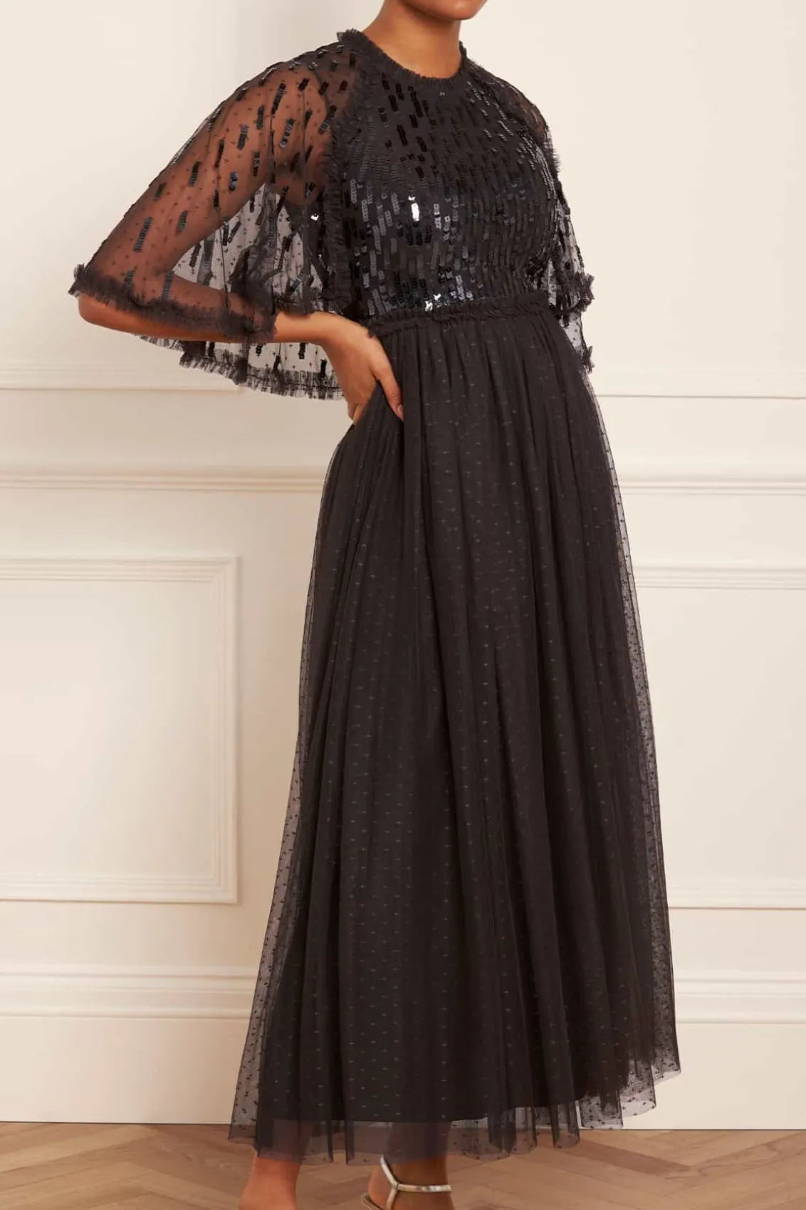 Evening Dresses | Embellished Dresses^Needle & Thread Sequin Dash Bodice Ankle Gown Black