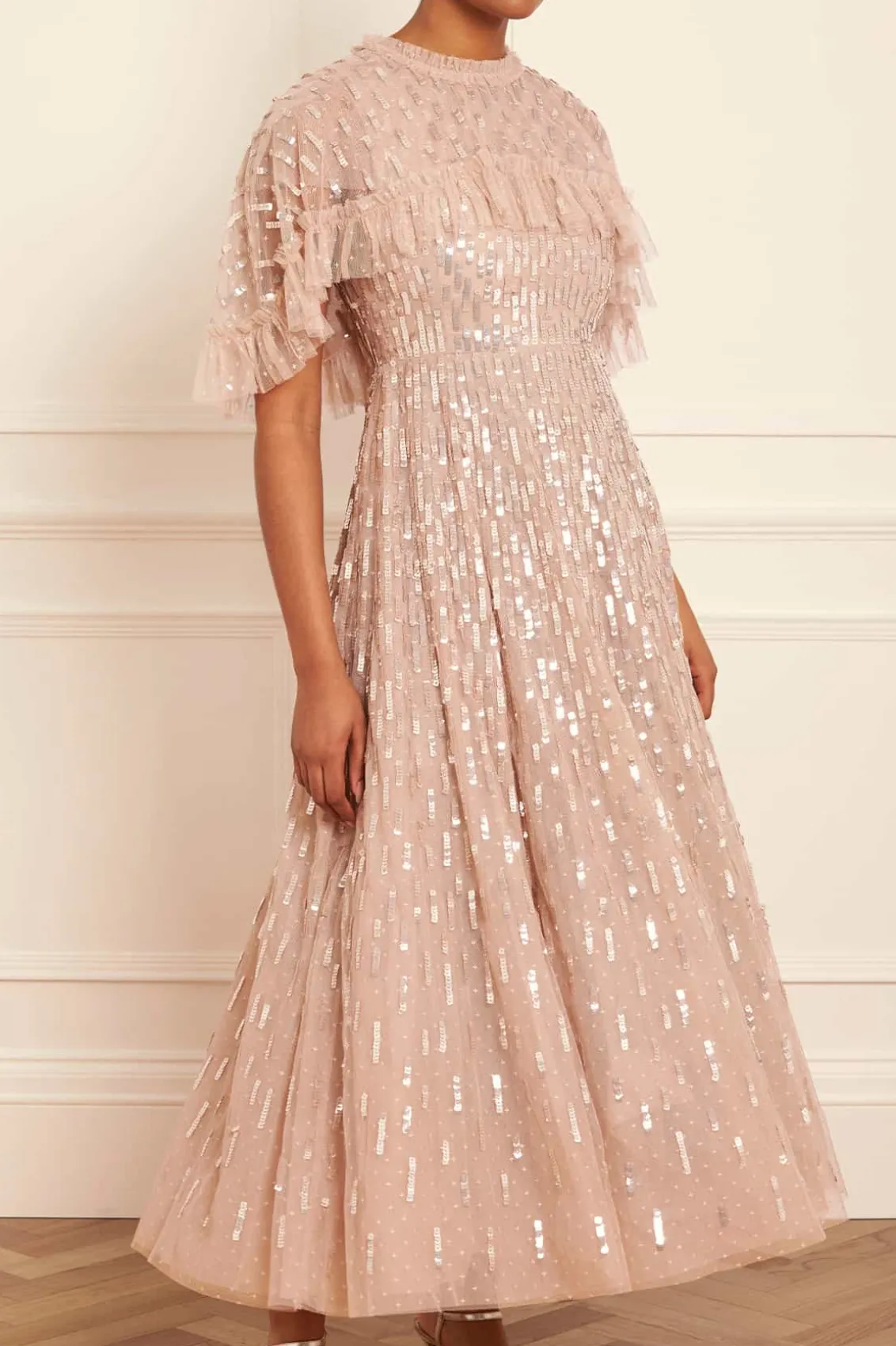 Mummy & Me | Evening Dresses^Needle & Thread Sequin Dash Cape Ankle Gown Beige