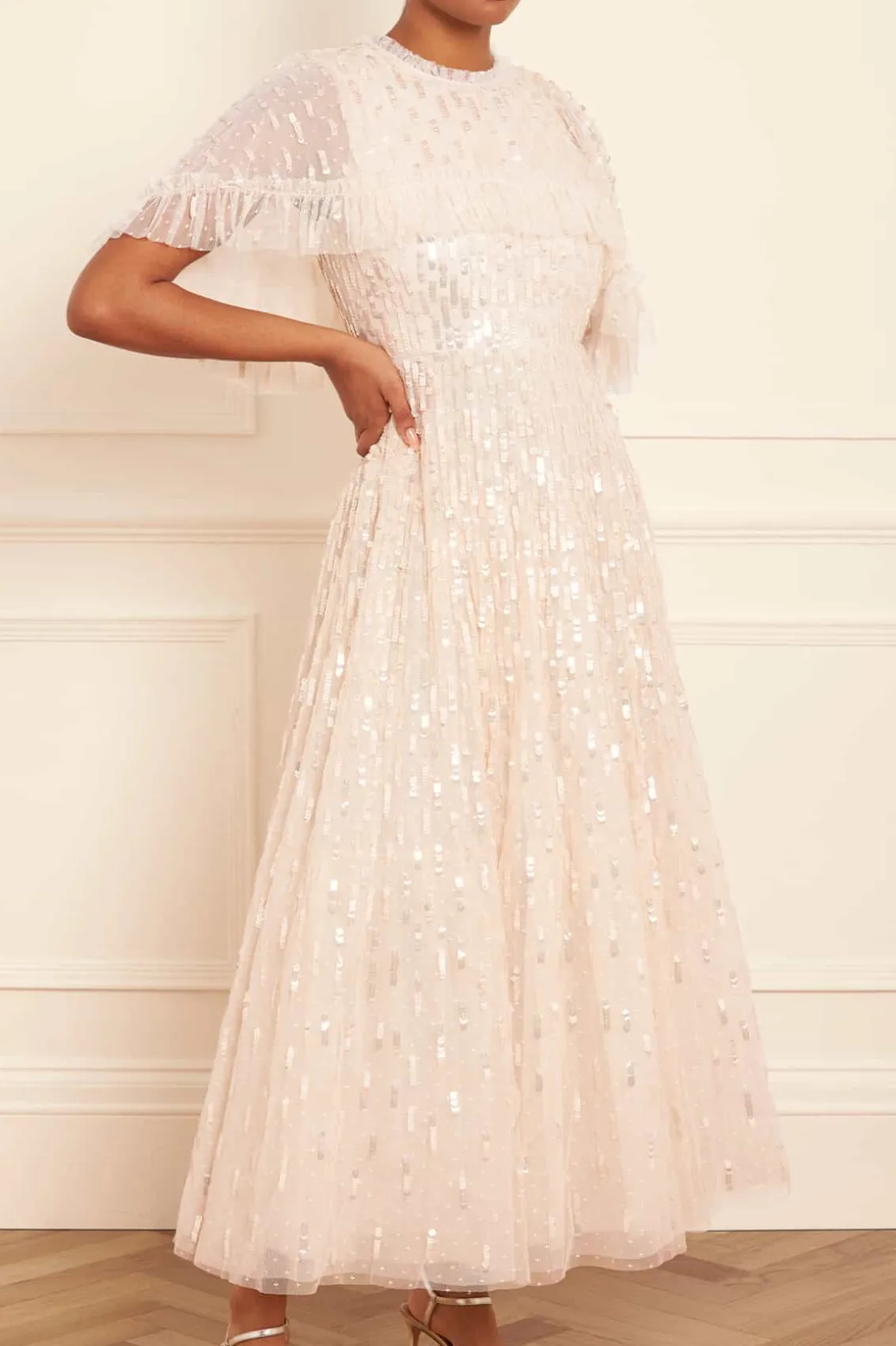 Bridal | Evening Dresses^Needle & Thread Sequin Dash Cape Ankle Gown Champagne