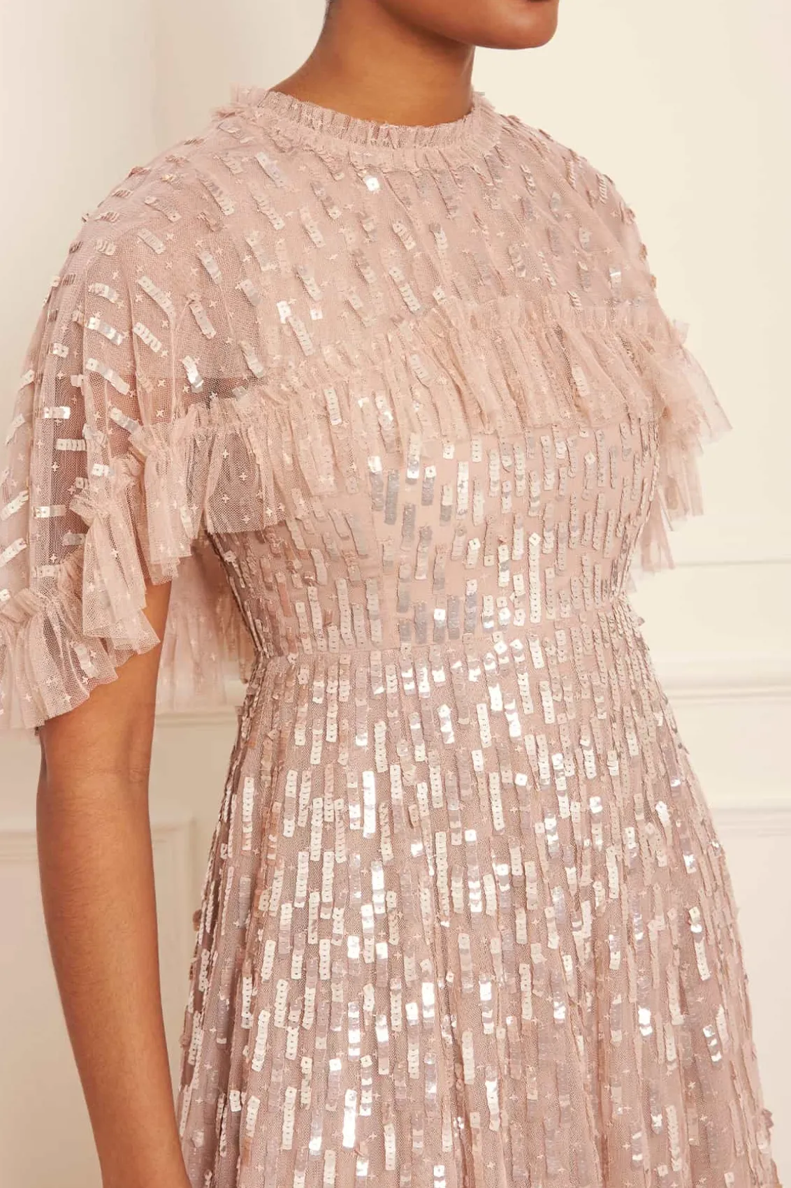 Mummy & Me | Evening Dresses^Needle & Thread Sequin Dash Cape Ankle Gown Beige