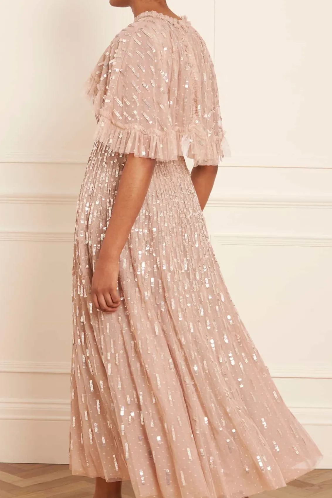 Mummy & Me | Evening Dresses^Needle & Thread Sequin Dash Cape Ankle Gown Beige