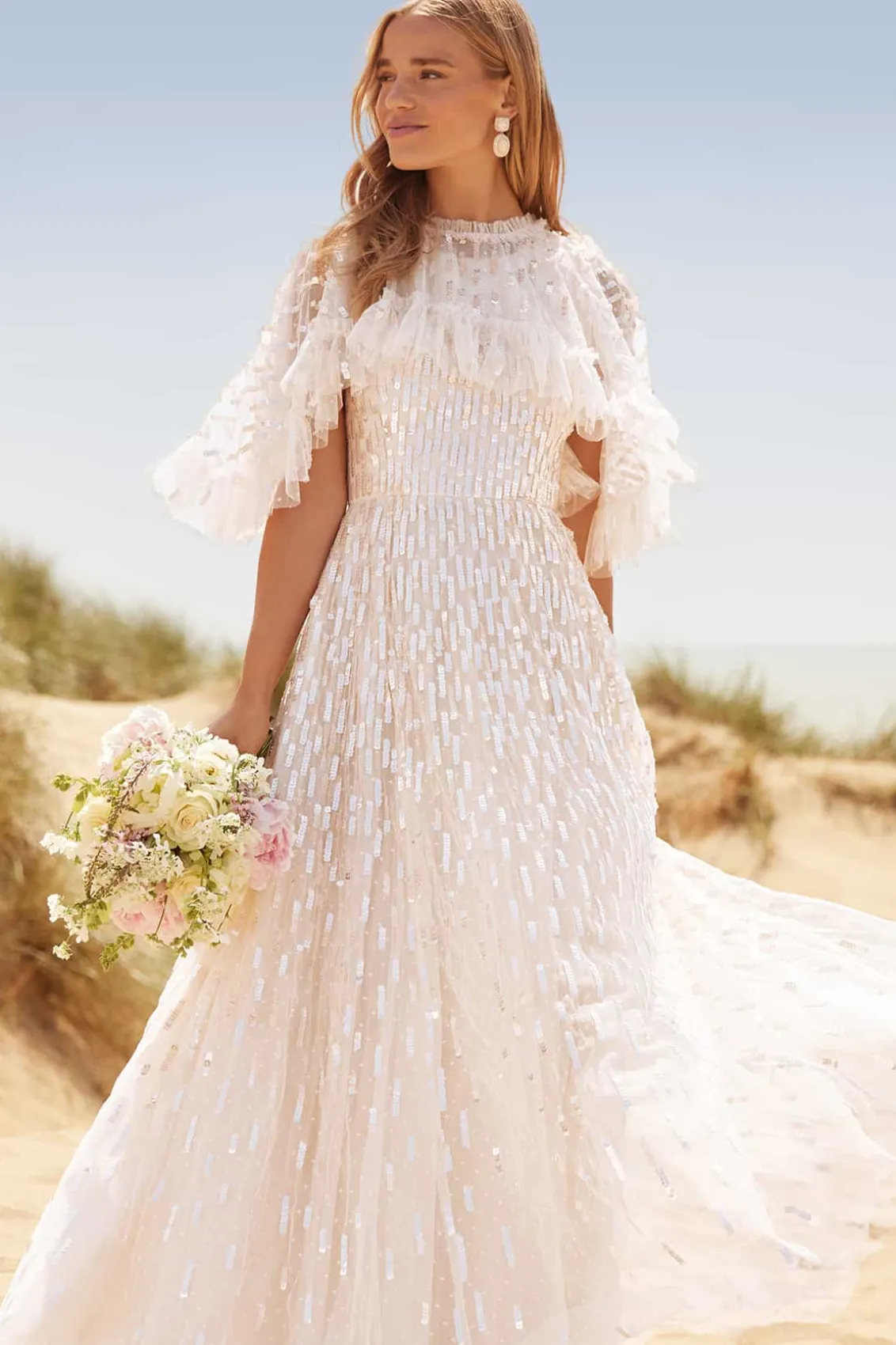 Bridal | Evening Dresses^Needle & Thread Sequin Dash Cape Ankle Gown Champagne