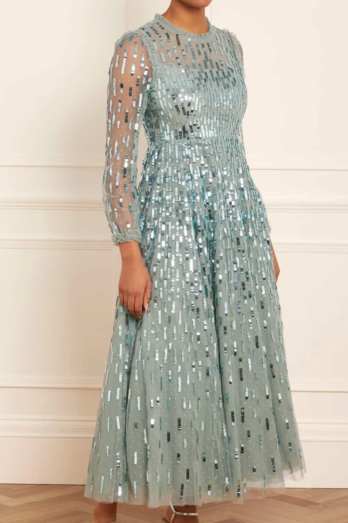 Evening Dresses | Embellished Dresses^Needle & Thread Sequin Dash Long Sleeve Ankle Gown Green