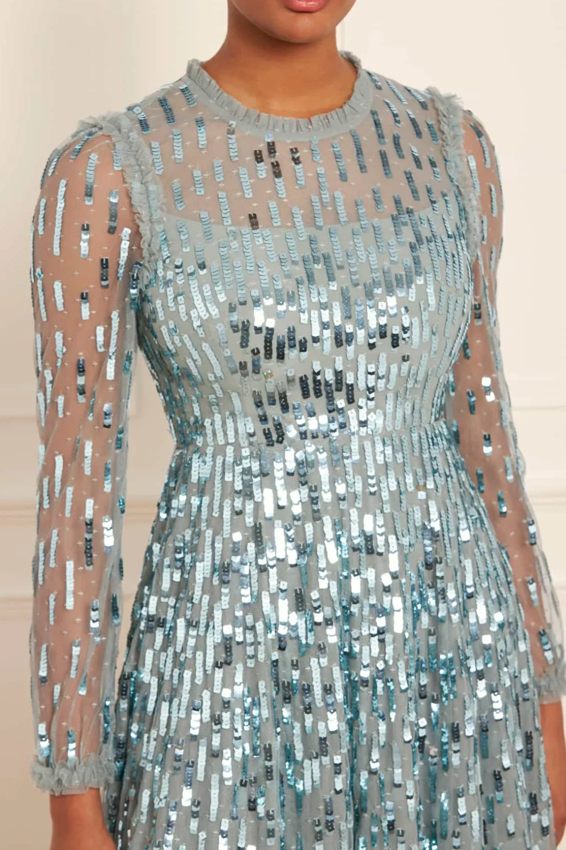 Evening Dresses | Embellished Dresses^Needle & Thread Sequin Dash Long Sleeve Ankle Gown Green