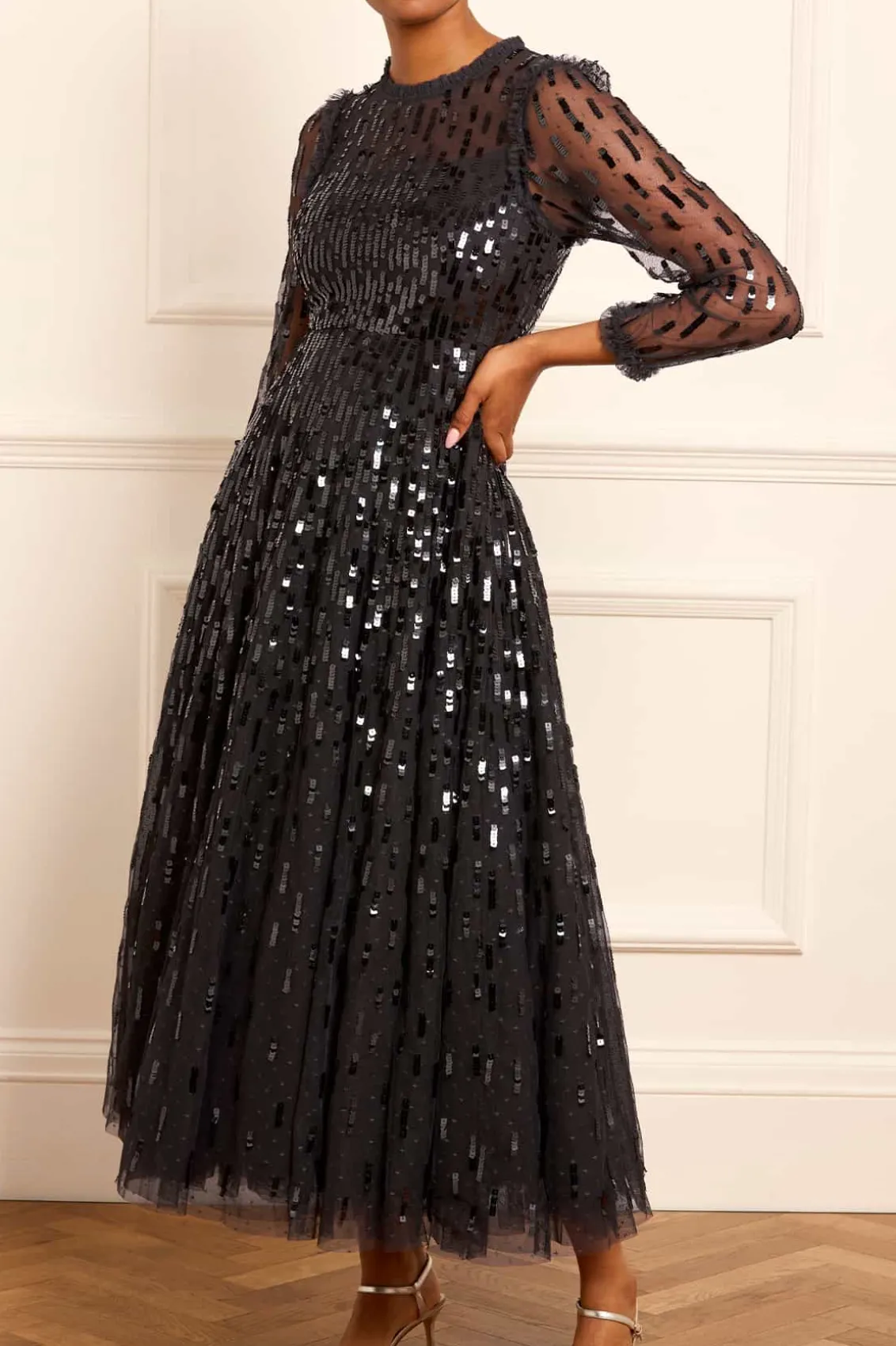 Evening Dresses | Embellished Dresses^Needle & Thread Sequin Dash Long Sleeve Gown Black