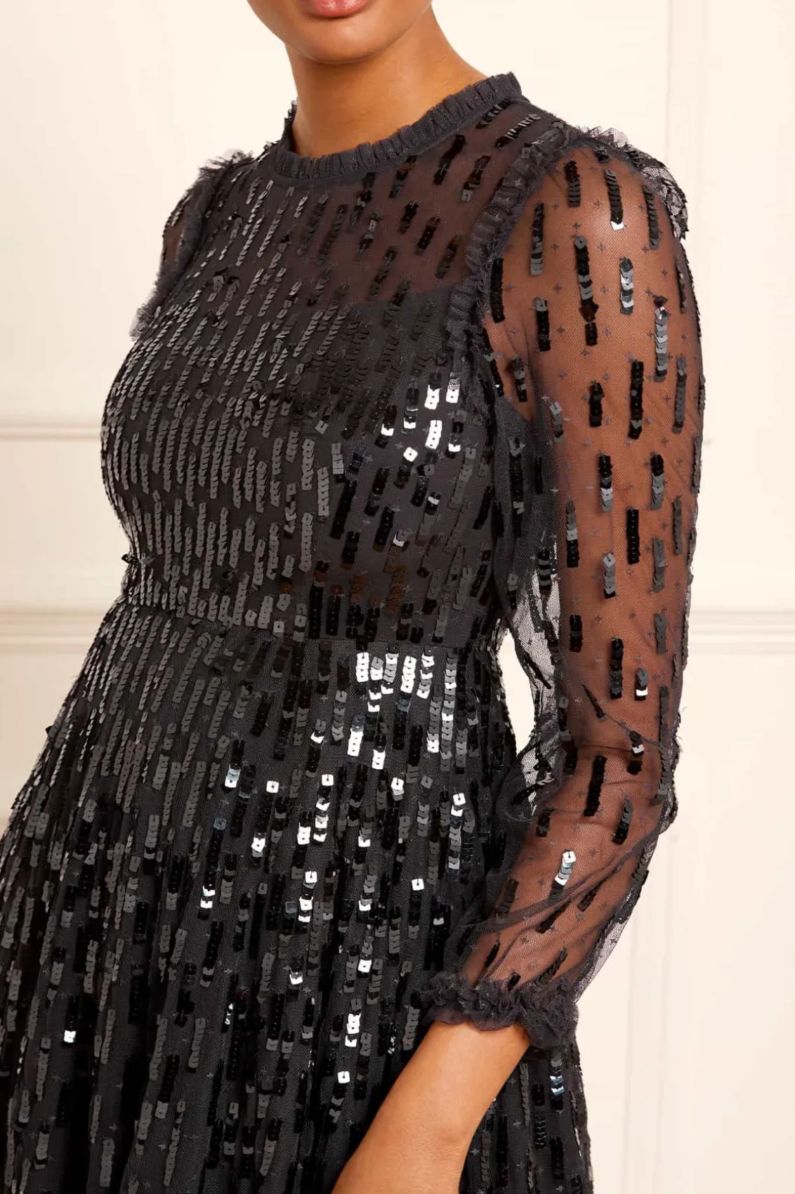 Evening Dresses | Embellished Dresses^Needle & Thread Sequin Dash Long Sleeve Gown Black