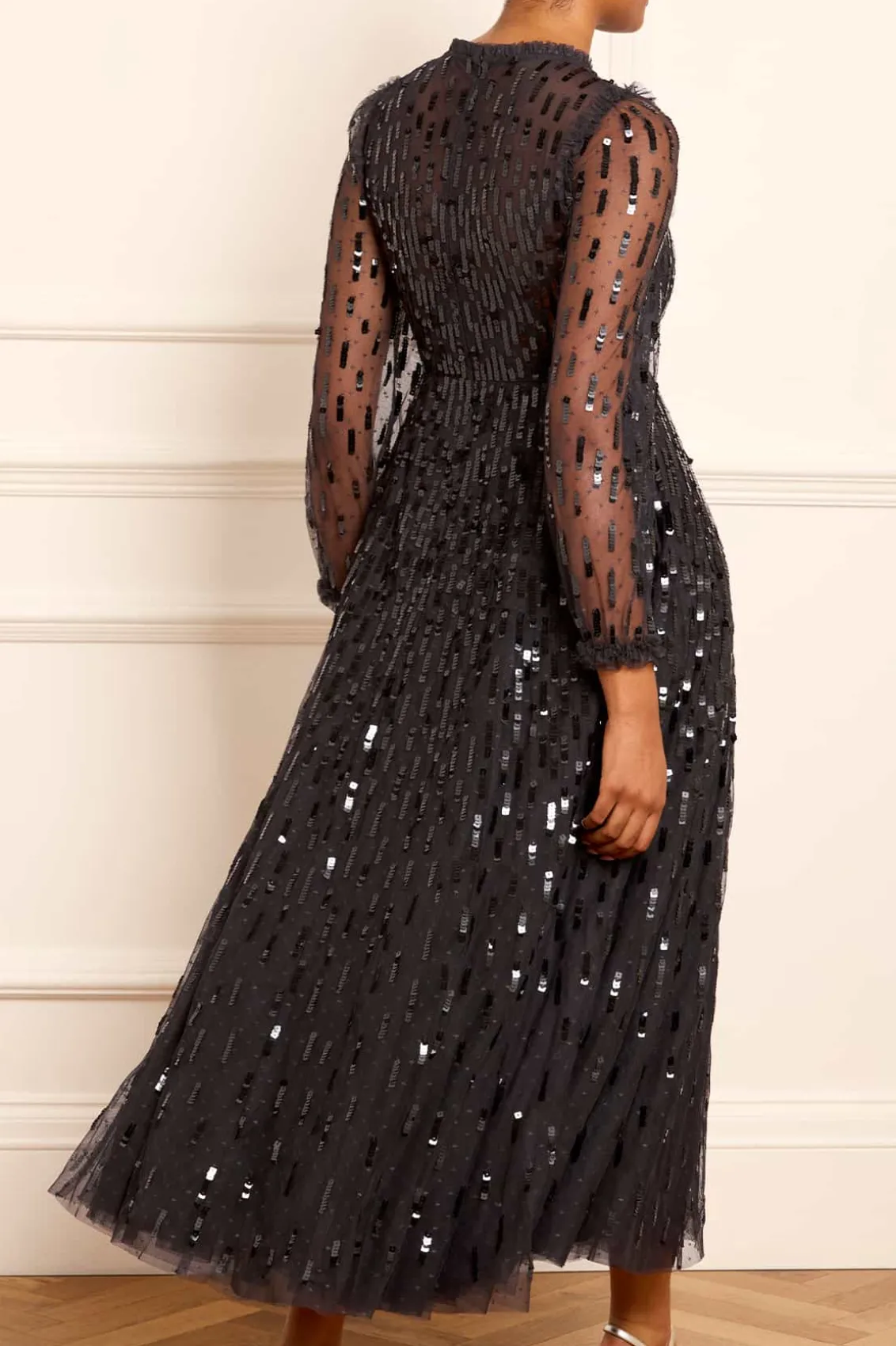 Evening Dresses | Embellished Dresses^Needle & Thread Sequin Dash Long Sleeve Gown Black