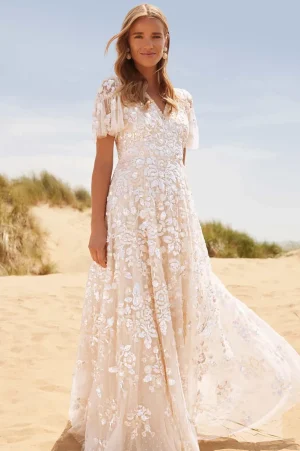 Bridal | Evening Dresses^Needle & Thread Sequin Paradise Short Sleeve Gown Champagne
