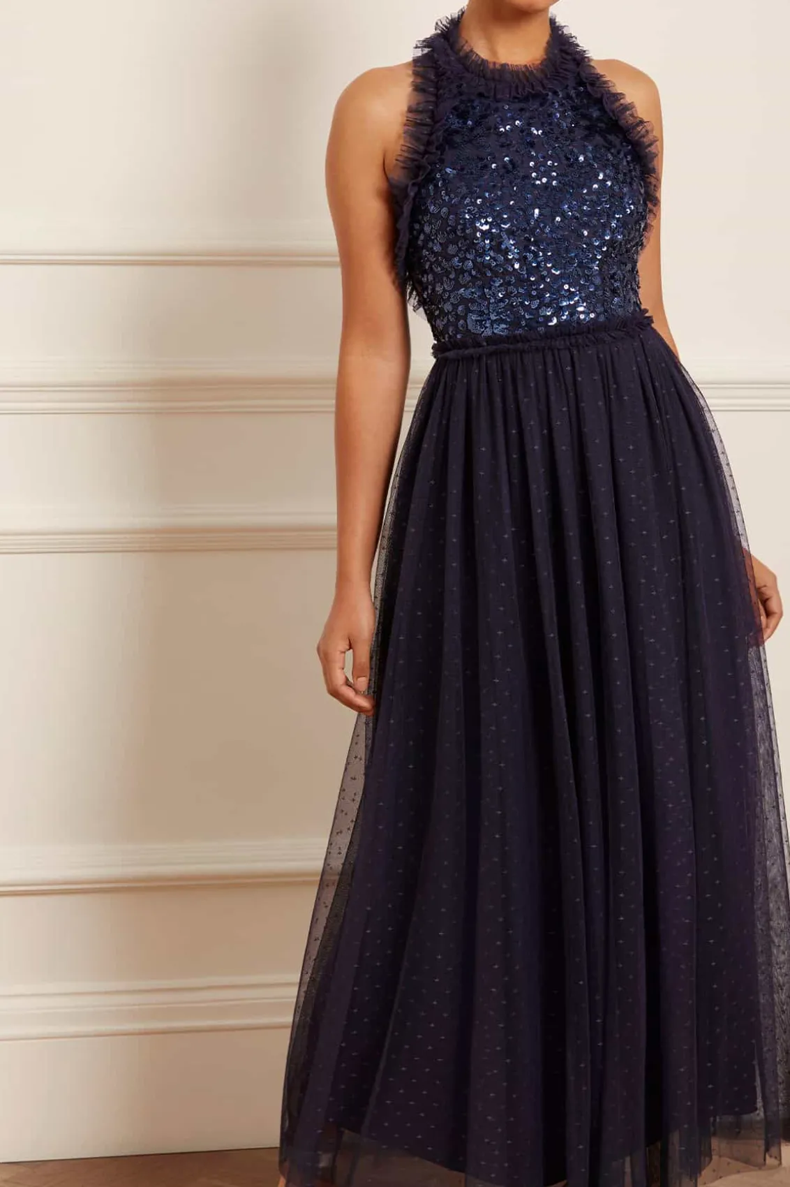 Evening Dresses | Embellished Dresses^Needle & Thread Sequin Wreath Bodice Halter Neck Ankle Gown Blue