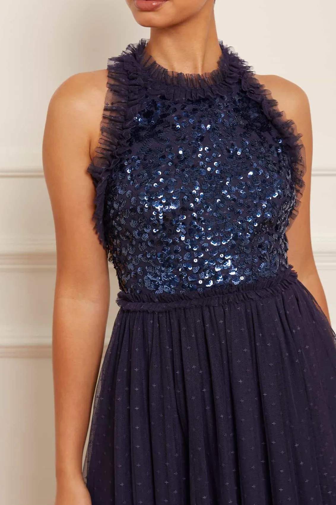 Evening Dresses | Embellished Dresses^Needle & Thread Sequin Wreath Bodice Halter Neck Ankle Gown Blue