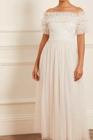 Bridesmaid | Bridal^Needle & Thread Sequin Wreath Bodice Off-Shoulder Ankle Gown Champagne