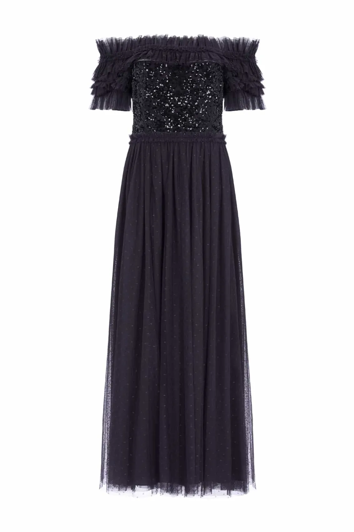 Evening Dresses | Embellished Dresses^Needle & Thread Sequin Wreath Bodice Off-Shoulder Ankle Gown Black