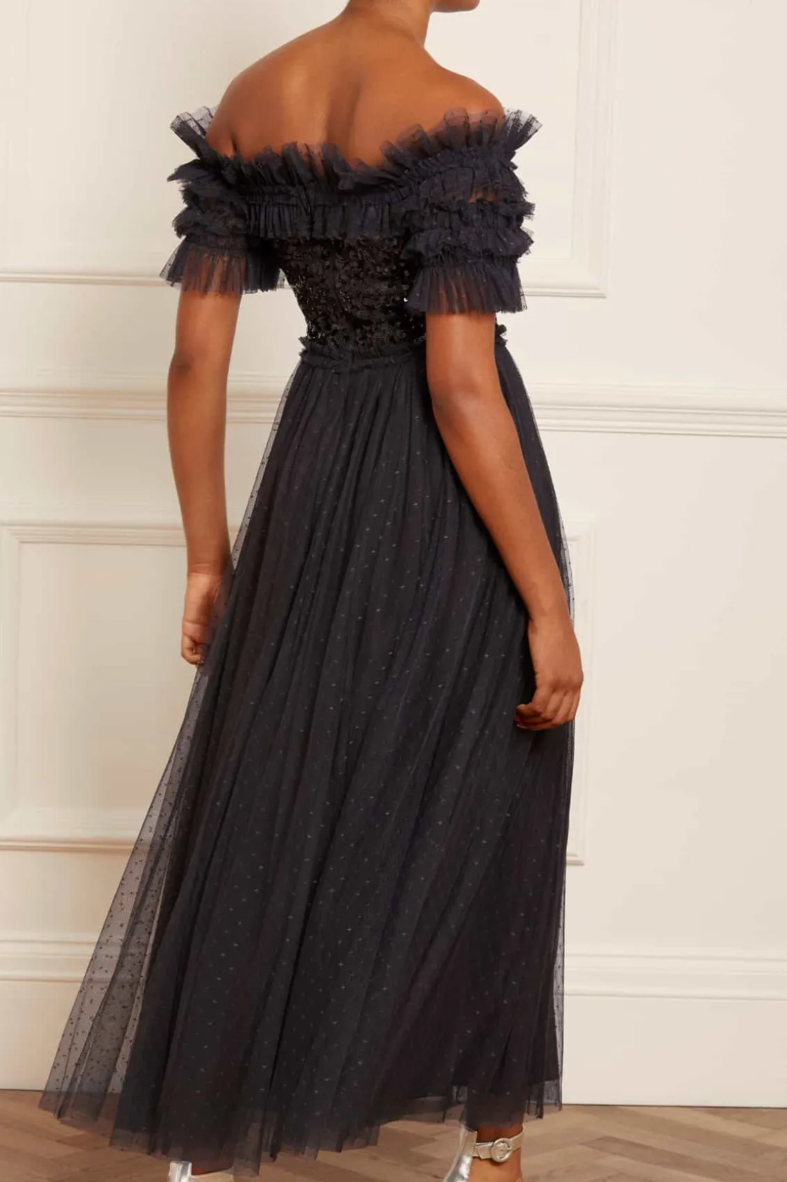 Evening Dresses | Embellished Dresses^Needle & Thread Sequin Wreath Bodice Off-Shoulder Ankle Gown Black