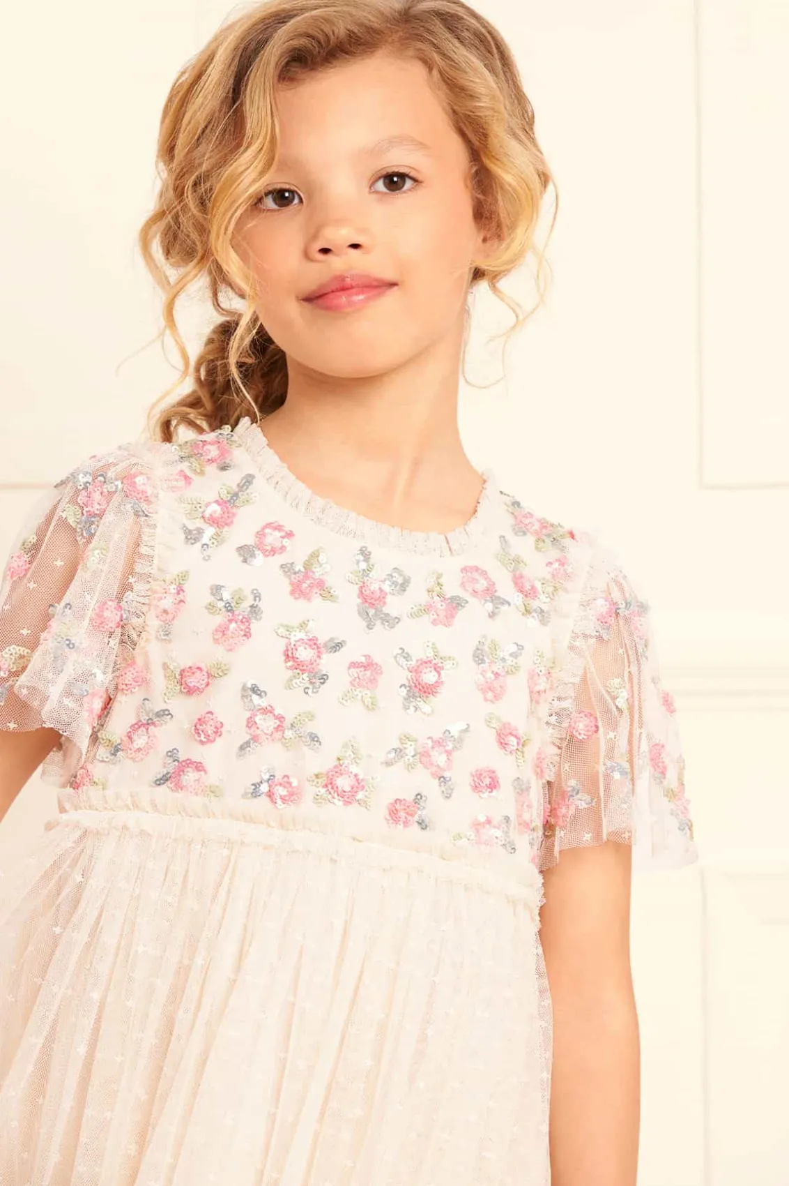 Flower Girl | Flower Girl^Needle & Thread Shimmer Ditsy Bodice Kids Dress Champagne