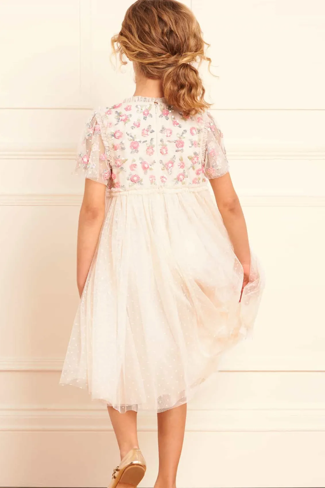 Flower Girl | Flower Girl^Needle & Thread Shimmer Ditsy Bodice Kids Dress Champagne