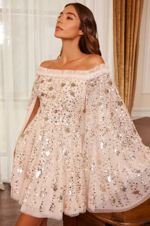 Mini Dresses | Evening Dresses^Needle & Thread Shooting Stars Cape Micro Mini Dress Beige