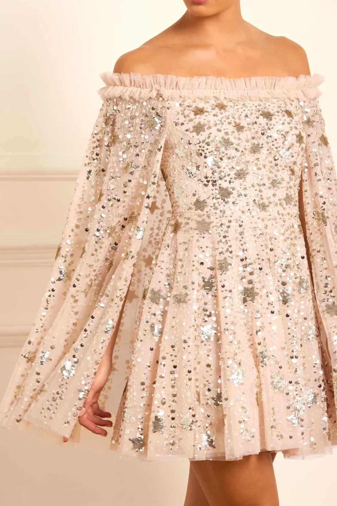 Mini Dresses | Evening Dresses^Needle & Thread Shooting Stars Cape Micro Mini Dress Beige