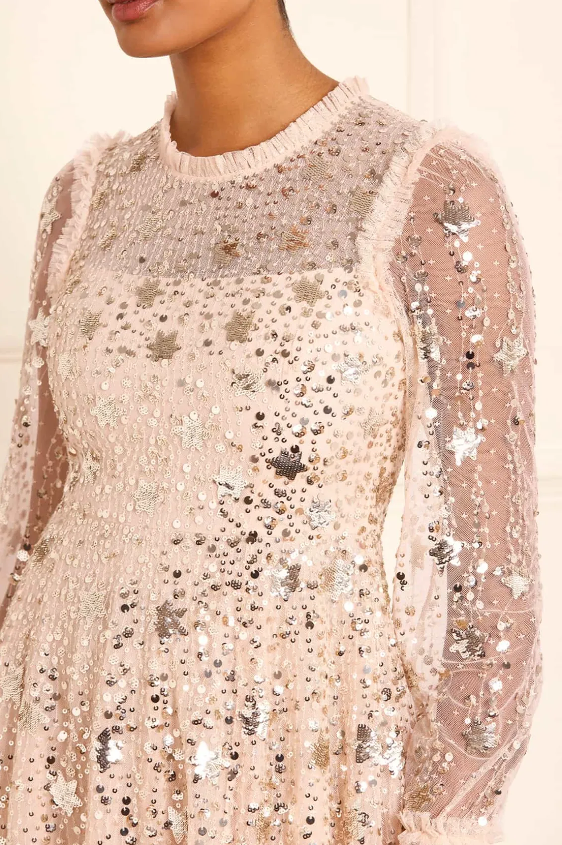 Mummy & Me | Evening Dresses^Needle & Thread Shooting Stars Long Sleeve Ankle Gown Beige