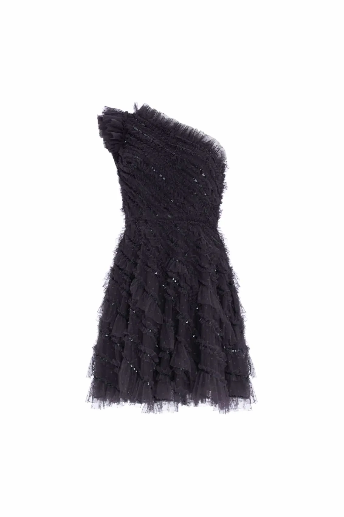 Mini Dresses^Needle & Thread Spiral Sequin One-Shoulder Micro Mini Dress Black