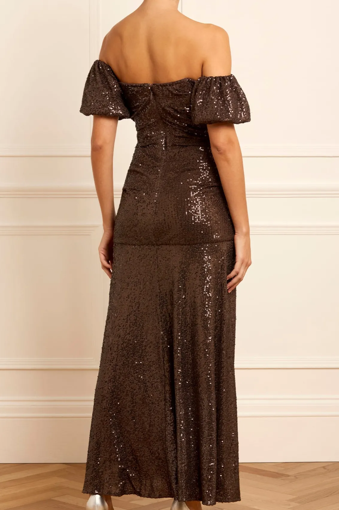 Embellished Dresses | Responsibly Sourced^Needle & Thread Sunbeam Valentina Off-Shoulder Gown Brown