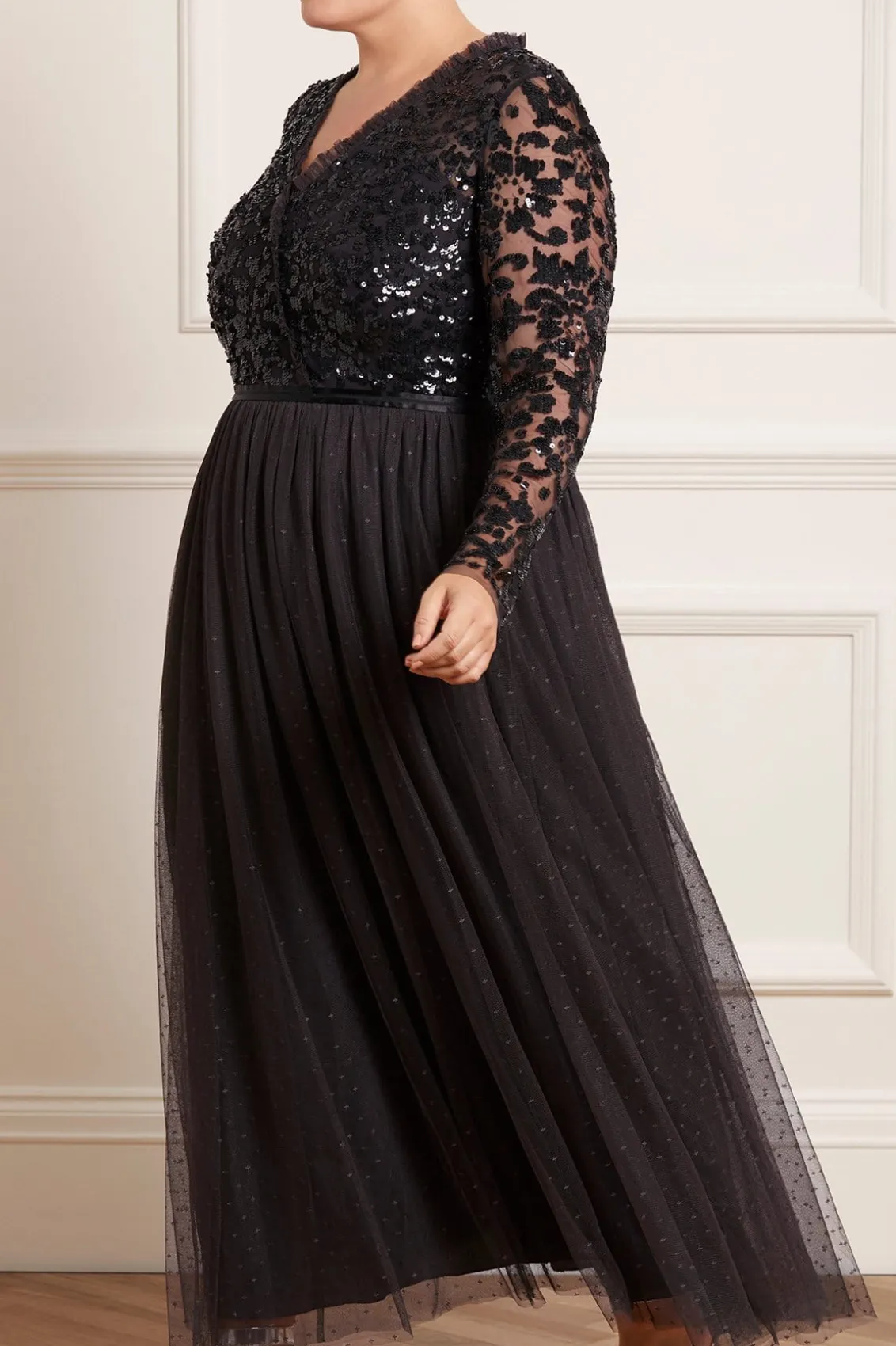 Responsibly Sourced | Embellished Dresses^Needle & Thread Tempest V-Neck Bodice Ankle Gown Black