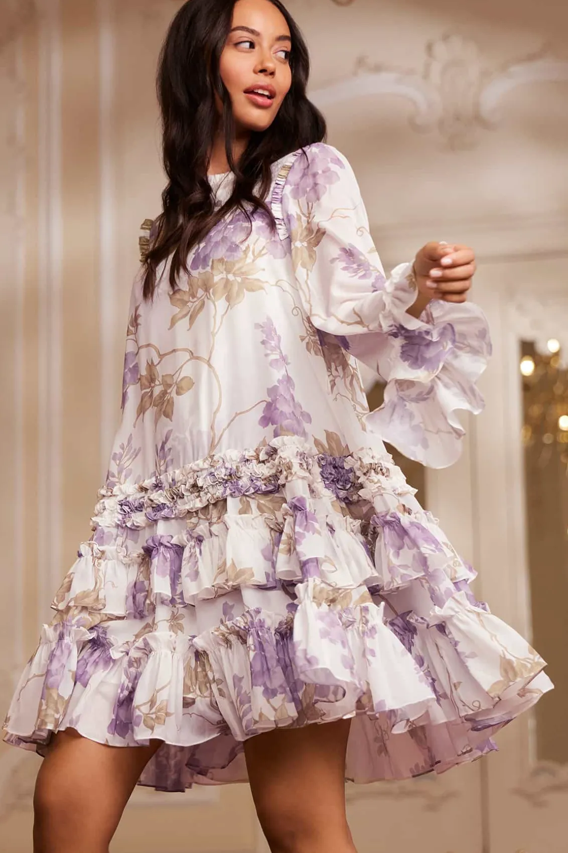 Wedding Guest | Mini Dresses^Needle & Thread Wisteria Chiffon Round Neck Mini Dress Multi